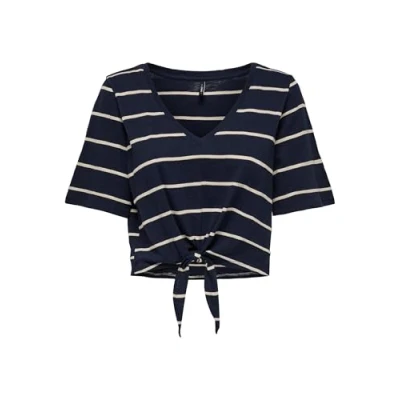Afbeelding van ONLY Onlsummer KNOT Tshirt print, Dames, Maat: Small, Navy blazer/pumice stone
