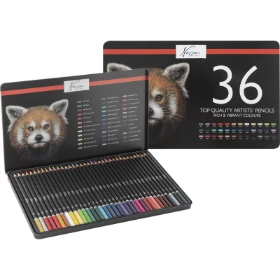 Afbeelding van Nassau Fine Art Professionele Kleurpotloden 36 delig Rijke &amp; Levendige Kleuren Genummerd Kleur gecodeerd Inclusief Kleurtestblad Stevige Opbergdoos