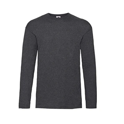 Afbeelding van Fruit of the Loom Heren Long Sleeve Valueweight Tee Sporttop, Dark Heather + 1x Hl Aankoop Notitieblok, L