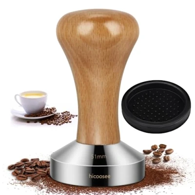 Afbeelding van hicoosee Espresso tamper, 51 mm koffietamper van roestvrij staal, espressostempel voor koffiezetapparaat, zeefdrager