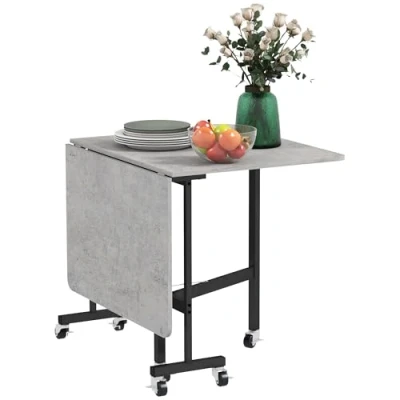 Afbeelding van HOMCOM Eettafel, inklapbare keukentafel met wieltjes, stalen poten, klaptafel voor 4 6 personen, eetkamertafel kleine ruimtes, keuken, eetkamer, 120 x 80 73 cm, grijs