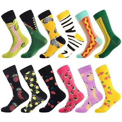 Afbeelding van Fun kledingsokken Voor Heren, Kleurrijke Funky Sokken Mannen, Fancy Nieuwigheid Grappig Patroon Casual Gekamde Katoenen Kantoorsokken, Coole Gekke Halverwege de Kuit Uniek en Opvallend (12 Pairs Crocodile)