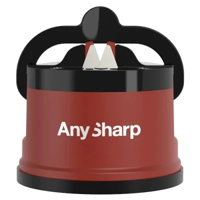 Afbeelding van AnySharp Messenslijper, Handsfree Veiligheid, PowerGrip Zuigkracht, Veilig Slijpen van Alle Keukenmessen, Ideaal voor Gehard Staal &amp; Kartel, Compact, Steenrood