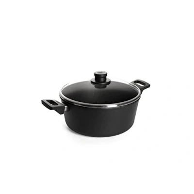Afbeelding van Woll 128ILL Induction Line gietijzeren pan ø 28 cm, 12 cm hoog, 6,0 liter met 2 zijgrepen inclusief veiligheidsglasdeksel, zwart