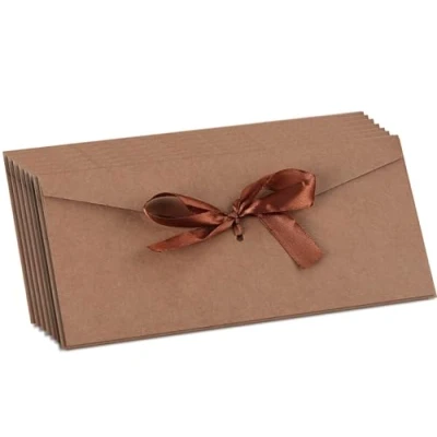 Afbeelding van 10 Pack Retro Lange Uitnodiging Enveloppen voor Wenskaarten Ansichtkaart met Lint Bruiloft Verjaardag Baby Shower Festival Handgemaakte Gift Kaarten