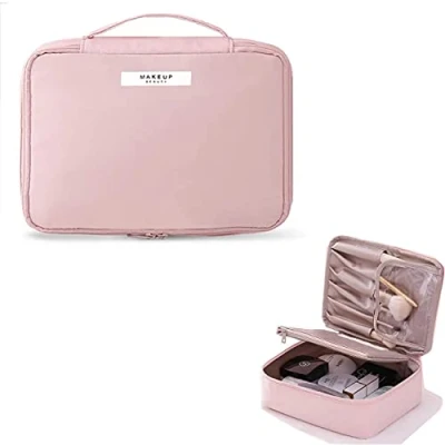 Afbeelding van toilettas, reis wastas voor mannen en vrouwen, grote make uptas, organizer dames meisjes, roze, Large