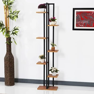 Afbeelding van Plantenstandaard Somero 150x34x21cm zwart en walnootkleurig
