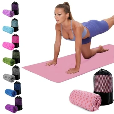 Afbeelding van Oaygat yogamat handdoek zweetabsorberende sneldrogend warme doek antislip 24 inch x 72 fitnessmat met mesh draagtas voor Bikram, pilates, gym