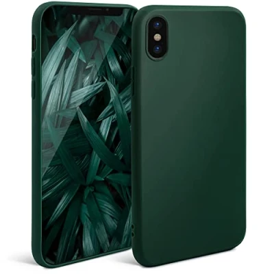 Afbeelding van Moozy Minimalist Series Siliconen Hoes voor iPhone X en XS, Middernacht Groen Matte Afwerking Slanke Zachte Lichtgewicht Beschermhoes Telefoonhoesje TPU Silicone Case Cover