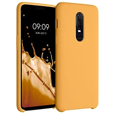 Afbeelding van kwmobile telefoonhoesje geschikt voor OnePlus 6 Hoesje met siliconen coating Smartphone case in goud oranje