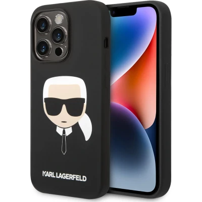 Afbeelding van Apple iPhone 14 Pro Max MagSafe Hoesje Siliconen en TPU (zacht) Karl Lagerfeld Backcover/Softcase Zwart Telefoonhoesje