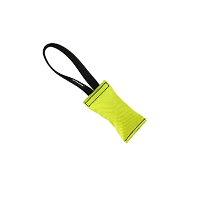 Afbeelding van Dingo Gear Bijtworst van brandweerslang met 1 lus, 6 x 15 cm, geel, hondentraining, apporteren, touwtrekken en trekken, zacht, handgemaakt, drijvend hondenspeelgoed S00302