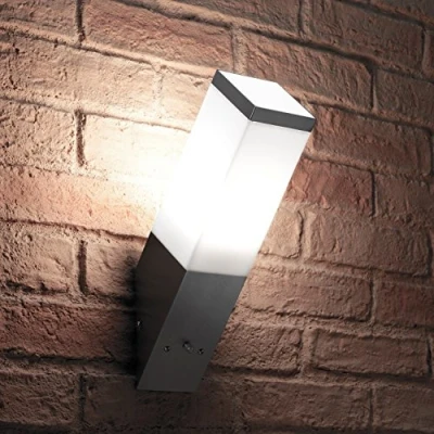 Afbeelding van Auraglow roestvrij staal Automatische schemering tot zonsopgang Sensor hoekige LED wandlamp koel wit