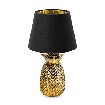 Afbeelding van Navaris tafellamp in ananas design Ananaslamp 40 cm hoog Decoratieve lamp van keramiek Pineapple E27 fitting Goud/Zwart