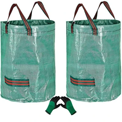Afbeelding van 2 stuks 300L Heavy Duty Grote Tuin Afvalzakken (H84cm, D67cm) &amp;1 Tuinieren Handschoenen, vuilniszakken Vuilniszak Herbruikbare Afvalzakken, Gras Snijzakken Blad Tassen Zakken met