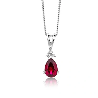 Afbeelding van Miore Sieraad dames 0,02 karaat diamant halsketting met hanger edelsteen/geboortesteen saffier/robijn/smaragd en diamanten briljanten elegante ketting van witgoud 9 karaat/375 goud, Small, Robijn