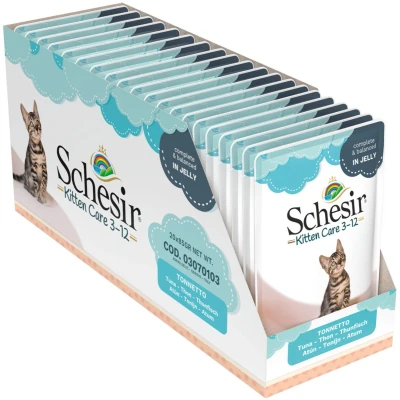 Afbeelding van 20x Schesir Kattenvoer Kitten 3 13 Tonijn in Gelei 85 gr