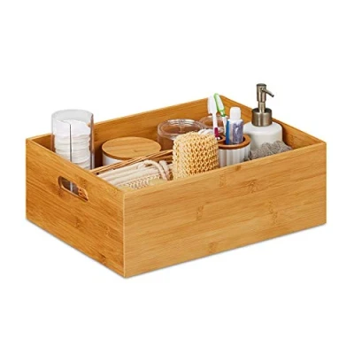 Afbeelding van Relaxdays opbergbox bamboe opbergdoos hout houten opbergmand opbergkist opbergbak Medium