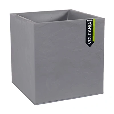 Afbeelding van EDA Volcania 31 L vierkante pot 40 cm Imitatiesteen decor Dubbelwandig Wateropslagzone 39,5 x 43,5 Kiezelgrijs