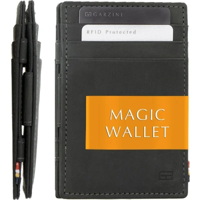 Afbeelding van Garzini Portemonnee heren en dames leder, Kaarthouder RFID, Portefeuille 10 kaarten, Zwart