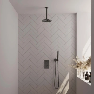 Afbeelding van Brauer Gunmetal Edition Regendoucheset inbouw hoofddouche 20cm plafondarm 2 functies inclusief inbouwdeel handdouche Staaf 1 stand