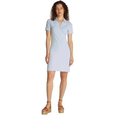 Afbeelding van TOMMY HILFIGER Dames SLIM OPEN NK POLO JURK WW0WW42567, Blauw, XXL, Blauw (Breezy Blue), XXL