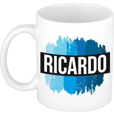 Afbeelding van Ricardo Naam / voornaam kado beker mok verfstrepen Gepersonaliseerde met mokken