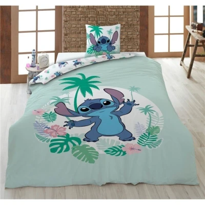 Afbeelding van Aymax Stitch Beddengoedset, 3 delig, groen, 100% katoen, dekbedovertrek 140 x 200 cm + kussensloop 65 en hoeslaken 90