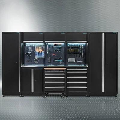 Afbeelding van Datona Werkplaatsinrichting PREMIUM Met RVS Werkblad 350 Cm Breed (354 x 200 46 cm) Zwart