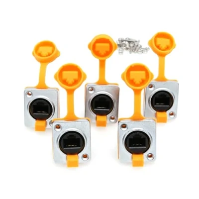 Afbeelding van SZRMCC Cat5e RJ45 Ethernet Panel Mount Socket IP65 Waterproof Connector LAN Cable Connecto (Yellow, 5pcs)