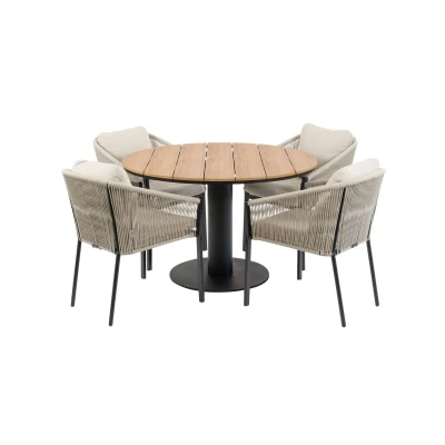 Afbeelding van Normin 5 delige ronde tuinset 4 Elvira tuinstoelen ø120cm Tower tuintafel