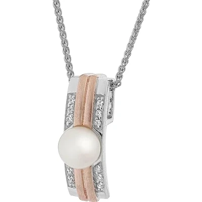 Afbeelding van Orphelia ZH 7284 CHAIN WITH PENDANT silver &amp; ROSEGOLD PLATED ZIRCONIUM 925 cubic zirkonia parel 45 cm
