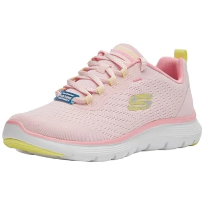 Afbeelding van Skechers Flex Appeal 5.0 Low Top Sneaker voor dames, Roze Mesh Gele Trim, 40 EU