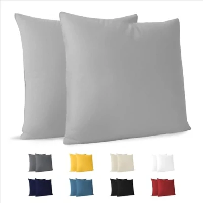 Afbeelding van Dreamzie Kussensloop (Set van 2) Grijs Katoen Voor Kussens 65 x cm 100% Jersey Beddengoed Dubbel Bed Kussenbeschermer Bestendig en Hypoallergeen
