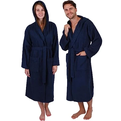 Afbeelding van Betz Katoenen badjas met capuchon voor heren en dames saunabadjas lange saunamantel FULDA, donkerblauw, S M