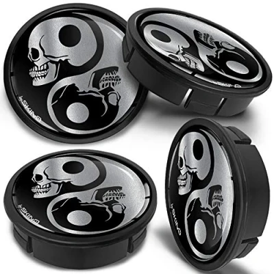 Afbeelding van SkinoEu 4 x 60 mm universele zwart zilver schedel Yin Yang naafdoppen velgendoppen wieldoppen naafdop velgdoppen CXZ 2