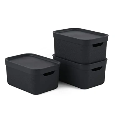Afbeelding van Jive Dekobox Set van 3 decoratieve opbergdozen 5 l met deksel, plastic (gerecycled PP), zwart, 3x5 (26,5 x 18,5 20 cm)