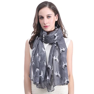 Afbeelding van Lina &amp; Lily Duitse herder hond print dames sjaal wrap lichtgewicht, Donkergrijs, Eén Maat