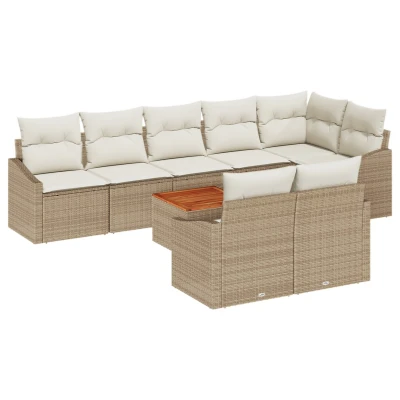 Afbeelding van vidaXL 9 delige tuinset met kussens in Beige poly rattan en acacia