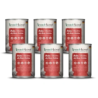 Afbeelding van Venandi Premium diervoer voor katten, kip, alleen eiwitbron, paté, graanvrij en in natuurlijke staat, 6 stuks (6 x 400 g)