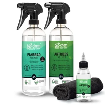 Afbeelding van bio chem 3 delige fietsreinigingsset onderhoudsset voor alle fietsen, e bikes &amp; MTB 1x fietsreiniger 750ml + 1 x aandrijfontvetter aandrijfolie 100 ml