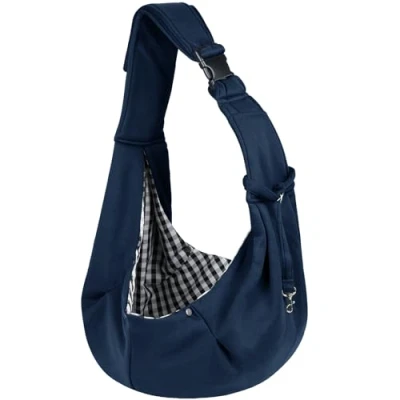 Afbeelding van Sarsumir Hondendraagtas voor honden, handvrije huisdierendrager kleine middelgrote kattenhond, puppydrager met verstelbare schouderriem, puppydraagdoek reizen, wandelen en winkelen, Blauw,