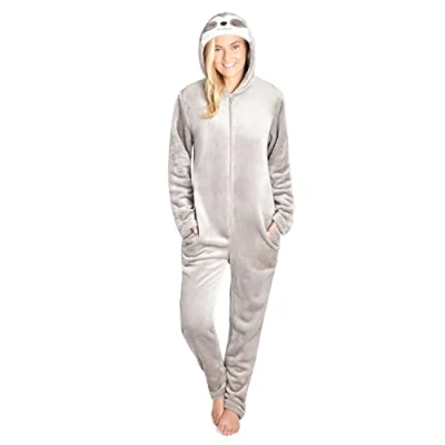 Afbeelding van CityComfort Jumpsuit voor dames, knuffelig, fleece, onesie, donzig, eendelig, pyjama, dier, S XL, luiaard beoge, L