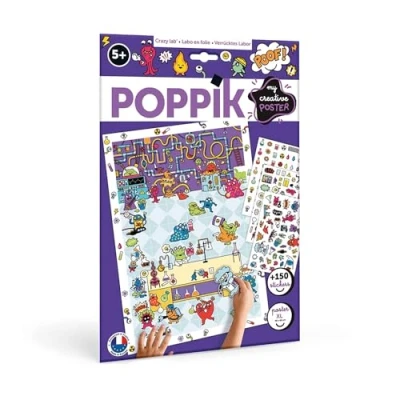 Afbeelding van POPPIK 1841207 Sticker poster, gek laboratorium, creatieve poster met verwijderbare stickers, monsterstickerset om te knutselen, voor kinderen vanaf 5 jaar, 48 x 68 cm