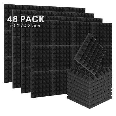 Afbeelding van Ansobea Akoestisch schuim, noppenschuim, piramide, akoestische panelen, geluidsabsorberend met stickers, voor opnamestudio&#039;s, geluidsstudio, werkkamer, dansstudio&#039;s, thuis, 30 x 5 cm, 48 stuks