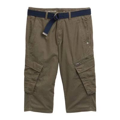 Afbeelding van TOM Tailor MAX Overknee MIT GÜRTEL Shorts, Heren, Maat: 31, Olive mesh print