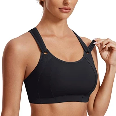 Afbeelding van SYROKAN Sportbeha Voor Dames, Verstelbare, Krachtige Ondersteuning, Licht Gewatteerde, Draadloze Racerback workout, Hardlopen zwart 75B