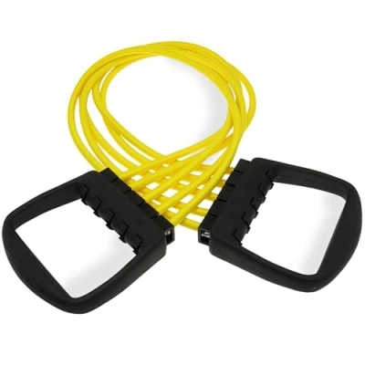Afbeelding van Deuser Expander Original met handgrepen, geel, 10 50 kg, al meer dan jaar gemaakt in Solingen, Duitsland, van natuurlijk latex, voor krachttraining, fitness, sport, pull ups, yoga
