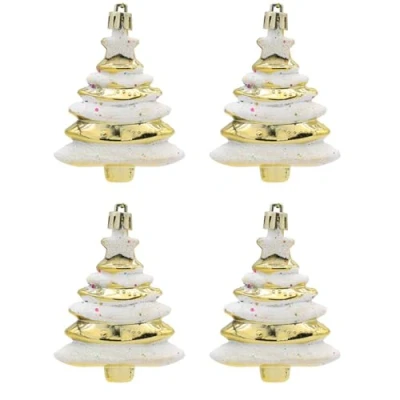 Afbeelding van 4 stuks kerstboom hangende decoraties glitter kerstballen ornamenten hangers 9 x 6 cm, goud