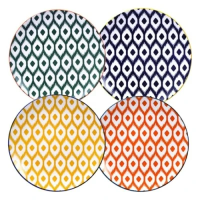 Afbeelding van WishDeco Set van 4 Saladeborden, Keramische Dessertborden Φ22cm, Kleurrijke Bijgerechten Borden, Ronde Voorgerechten Serveerborden voor Pasta, Pizza, Brood
